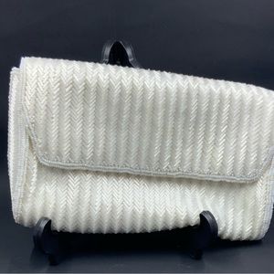 Vintage white pearl beaded clutch bag